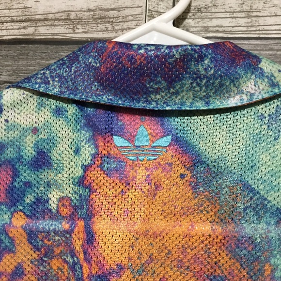 Adidas Mesh Jersey Button Up Shirt Men’s S Blue Tie Dye Embroidered Lightweight - Picture 6 of 10